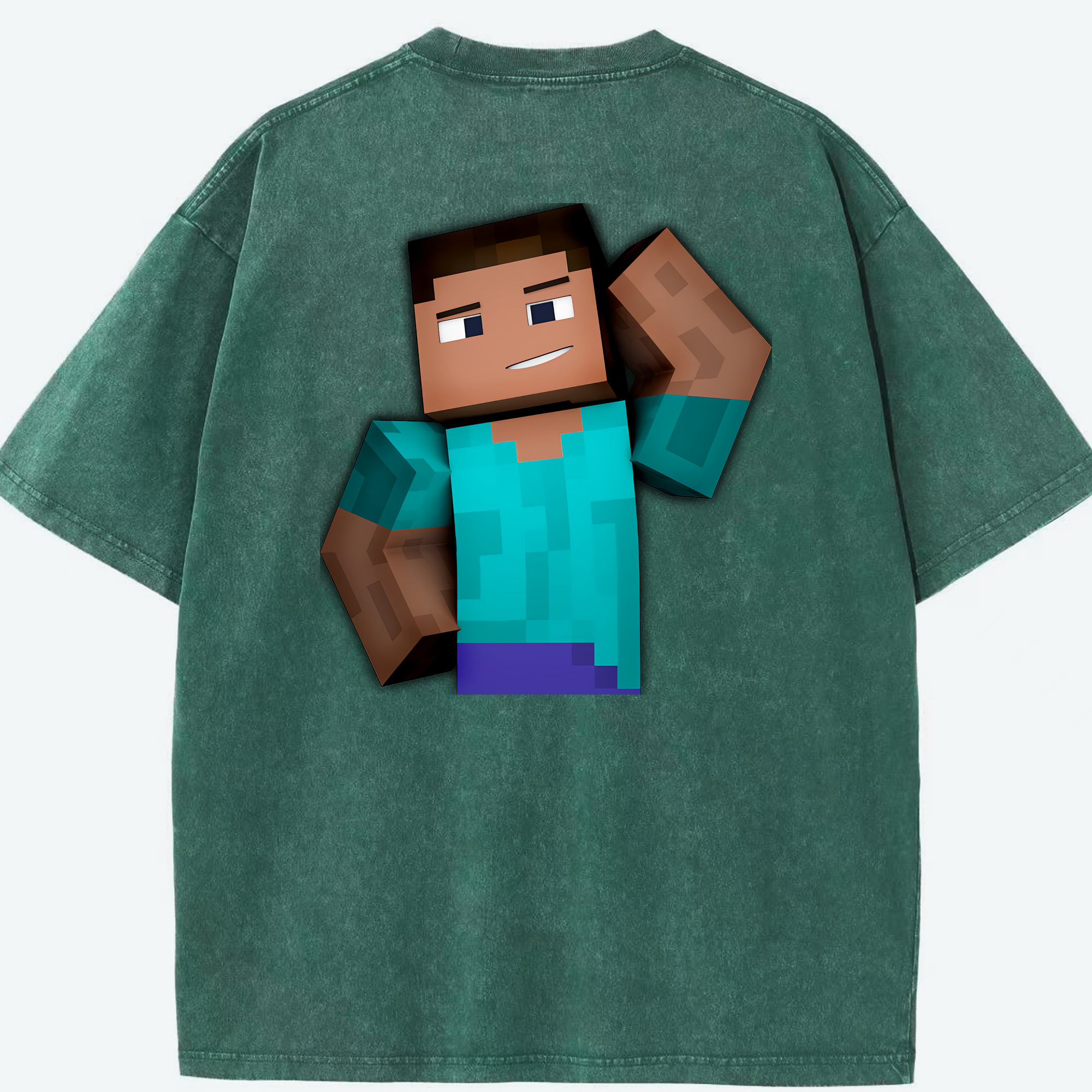 （画像用） マインクラフト ブロックの世界 Minecraft MC Block world 綿100% ヴィンテージ風 半袖Tシャツ（背面プリント）